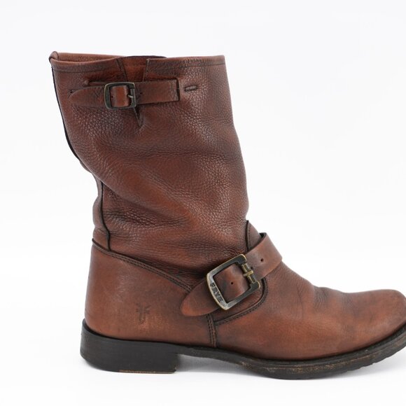 FRYE Harness Boots Size 9 Brown Leather Short Moto Biker VERONICA Booties Sz. 9 - Picture 4 of 10